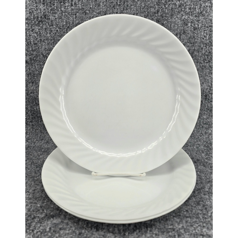 Vtg Set of 3 Corelle Enhancements Dinner Plates 10.25" White Swirl Vitrelle USA